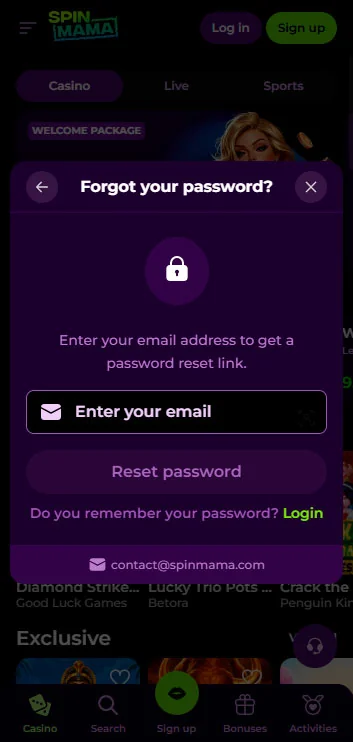 Passwort zurücksetzen spinmama casino